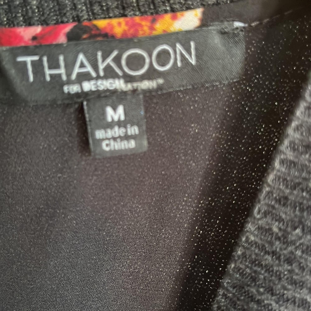 THAKOON Black SLEEVELESS Gray SWEATER Top with Black Floral Accents Womens M - Picture 4 of 5